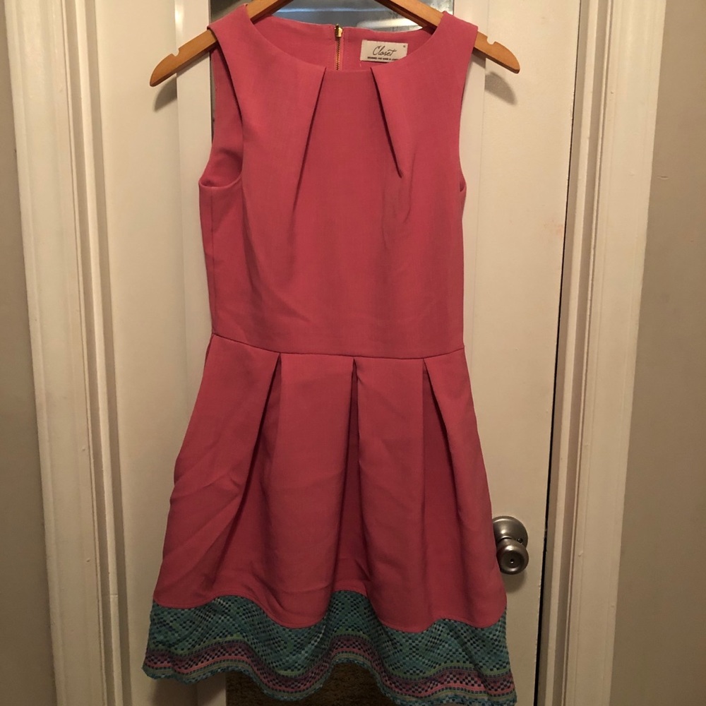 Closet London Pink Dress with Green Border - 10